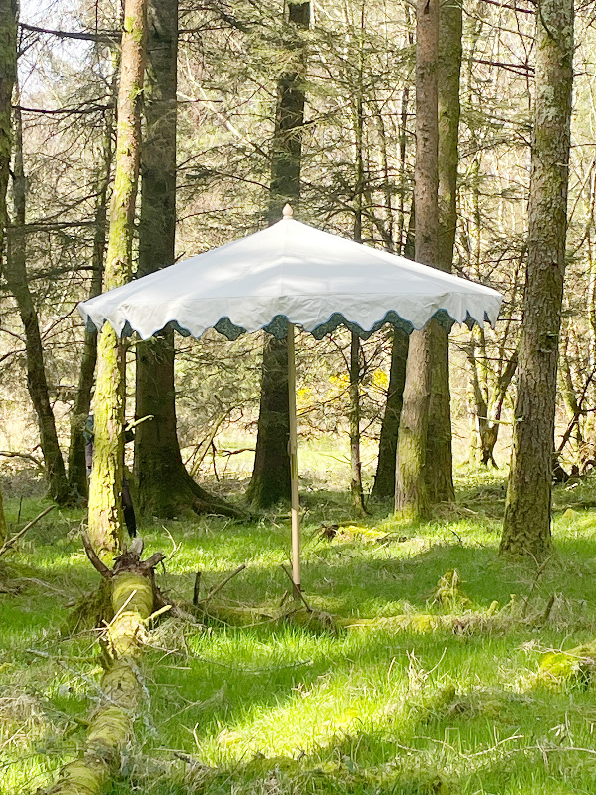 Delphine Traditional Wooden Octagonal Parasol (Blue Floral Motif)