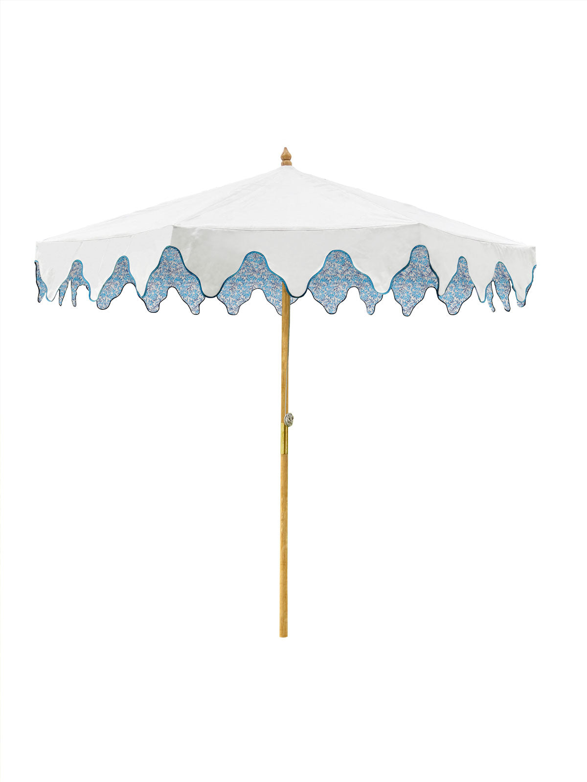 Delphine Traditional Parasol - Wood and Canvas with Blue Floral Lining