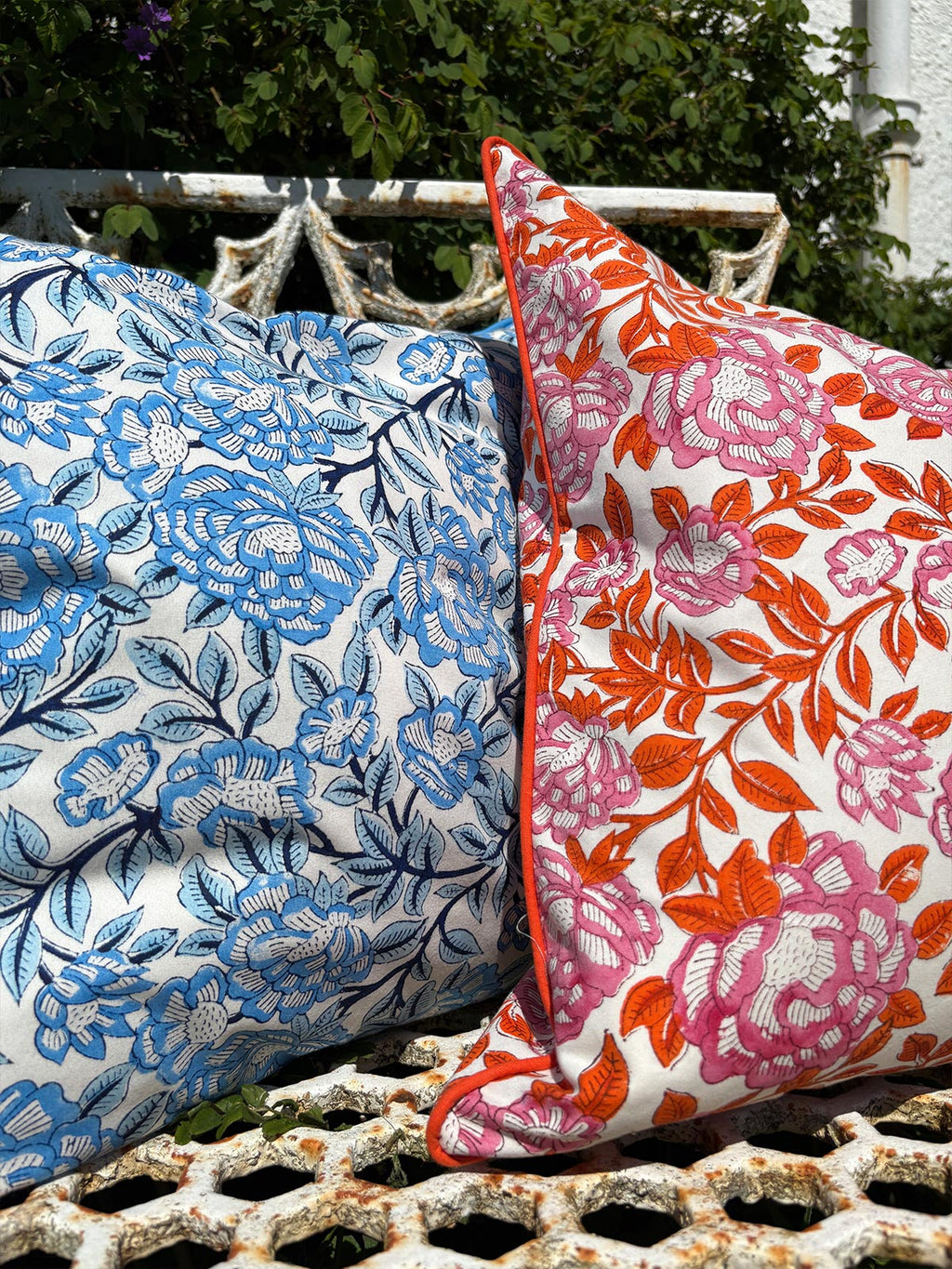 Delphine Floral Pattern Water Resistant Cushion - Pale Blue/Indigo Blue (Cover) 45 x 45 cm