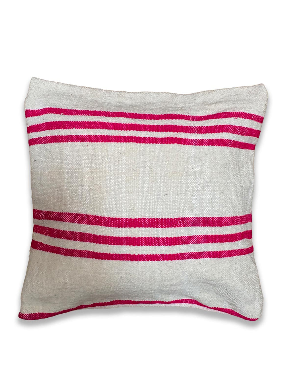 Khutut Handmade Moroccan Berber Cushion - Cream with Fuchsia Stripes (Cover) 49 x 49 cm