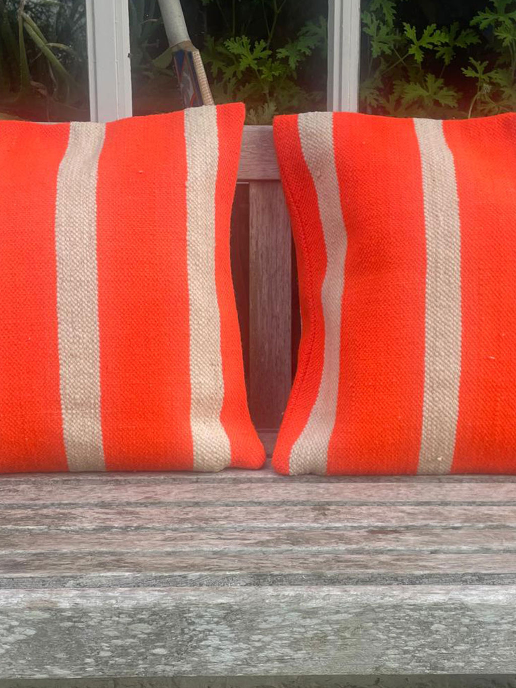 Khutut Handmade Moroccan Berber Cushion - Orange & Cream Stripes (Cover) 49 x 49 cm