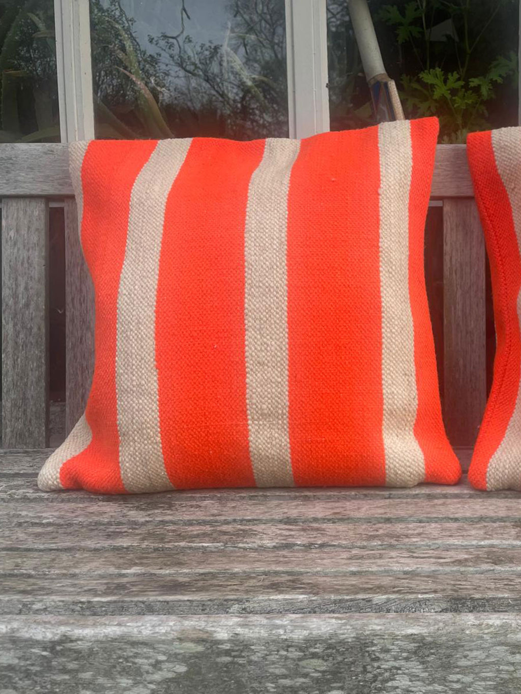 Khutut Handmade Moroccan Berber Cushion - Orange & Cream Stripes (Cover) 49 x 49 cm