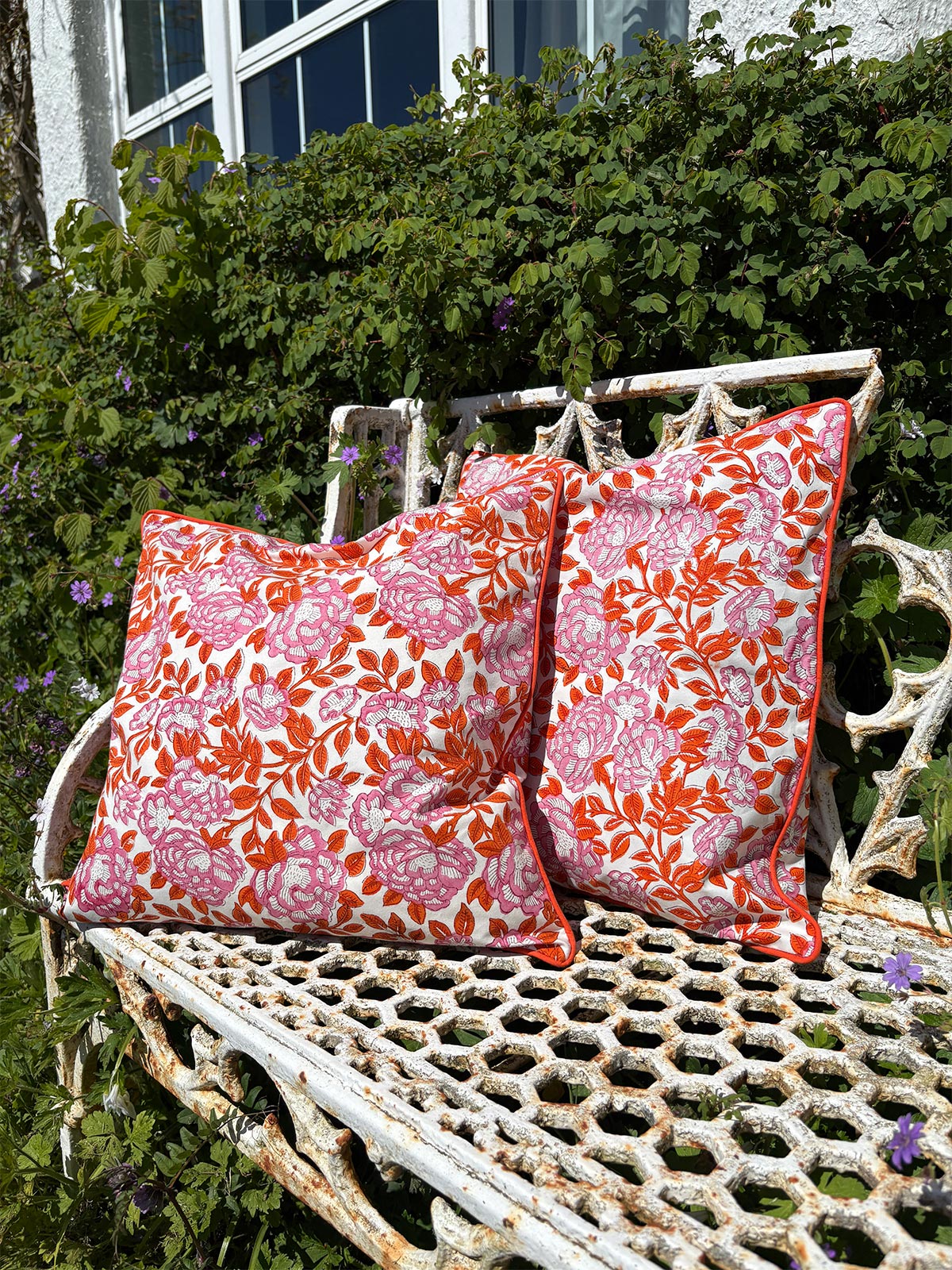 Stella Floral Pattern Water Resistant Cushion - Pink/Orange (Cover) 45 x 45 cm