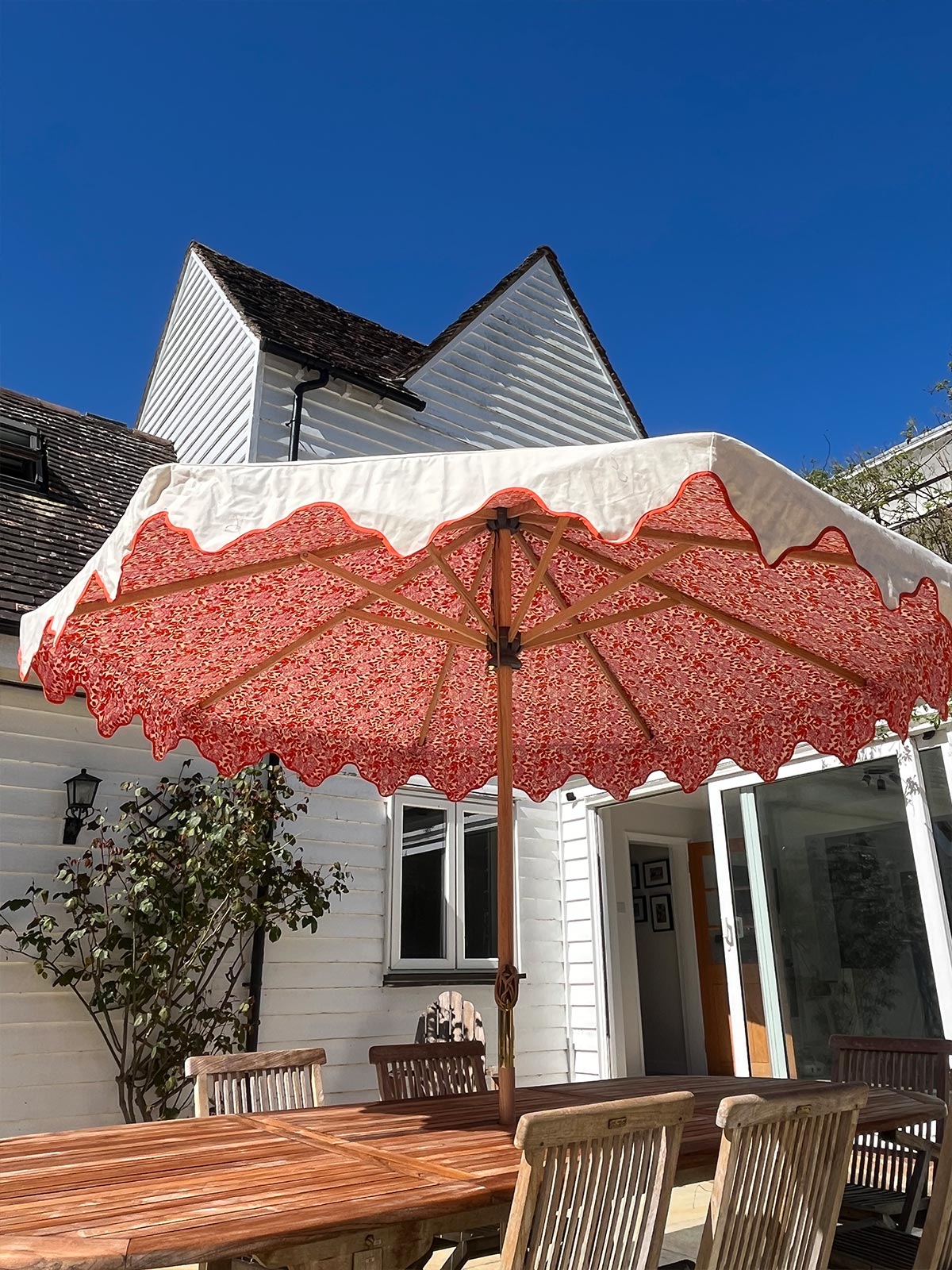 Stella Traditional Wooden Octagonal Parasol (Orange/Pink Floral Motif)