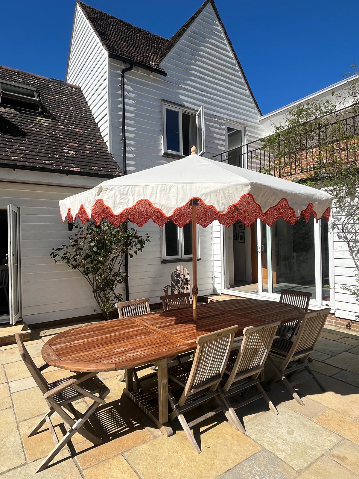 Stella Traditional Wooden Octagonal Parasol (Orange/Pink Floral Motif)