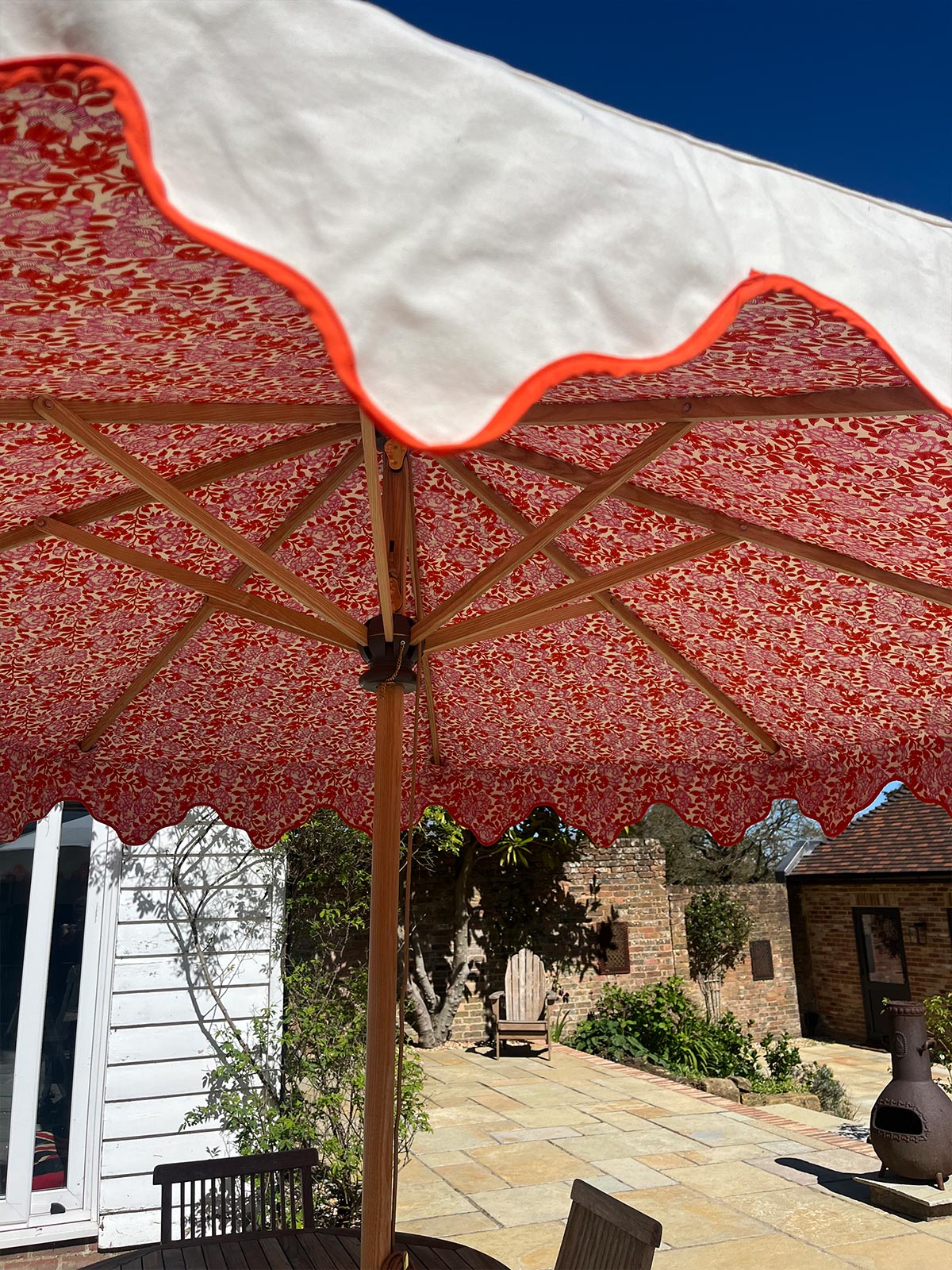 Stella Traditional Wooden Octagonal Parasol (Orange/Pink Floral Motif)