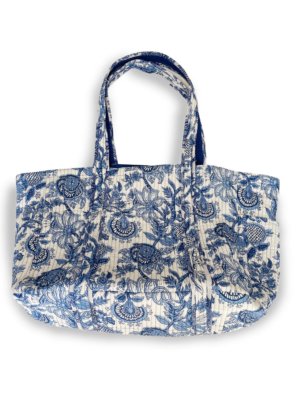Pushpa Floral Pattern Large Tote Bag in Delft Blue 56 x 33 x 24 cm (44 Litres)