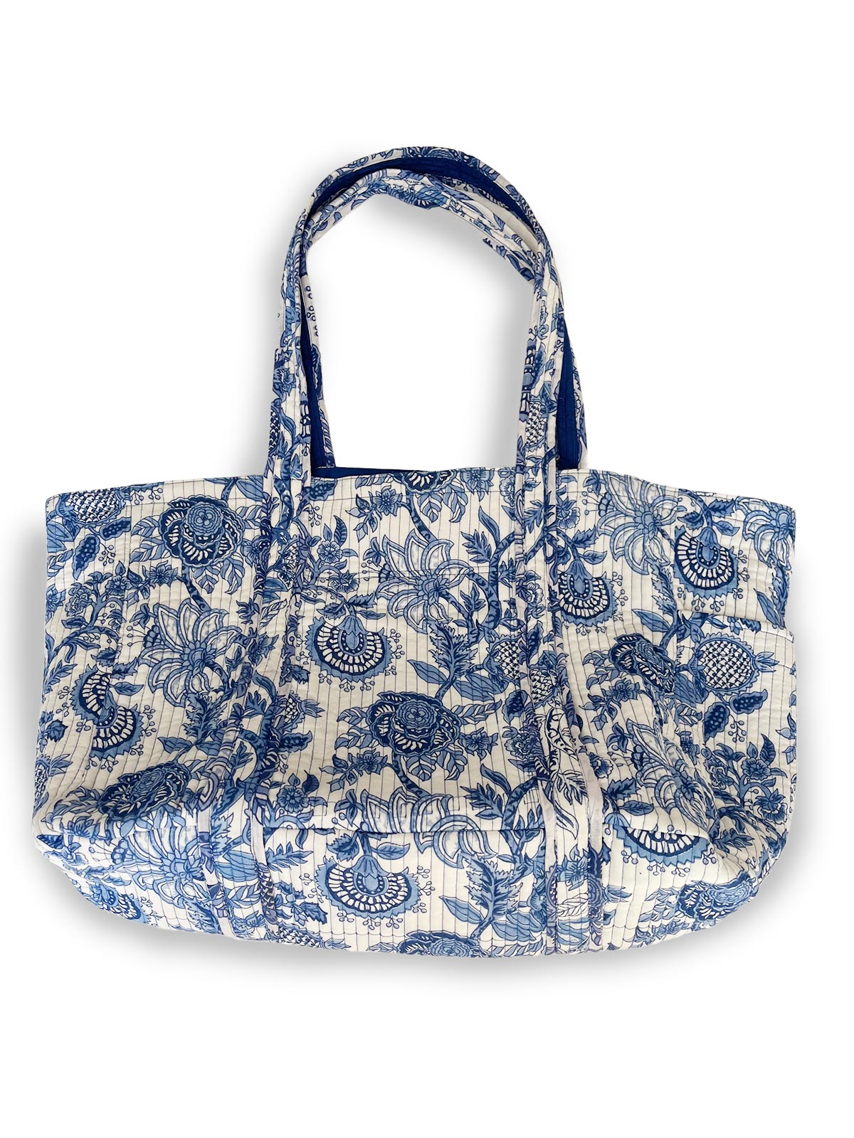Pushpa Floral Pattern Large Tote Bag in Delft Blue 56 x 33 x 24 cm (44 Litres)