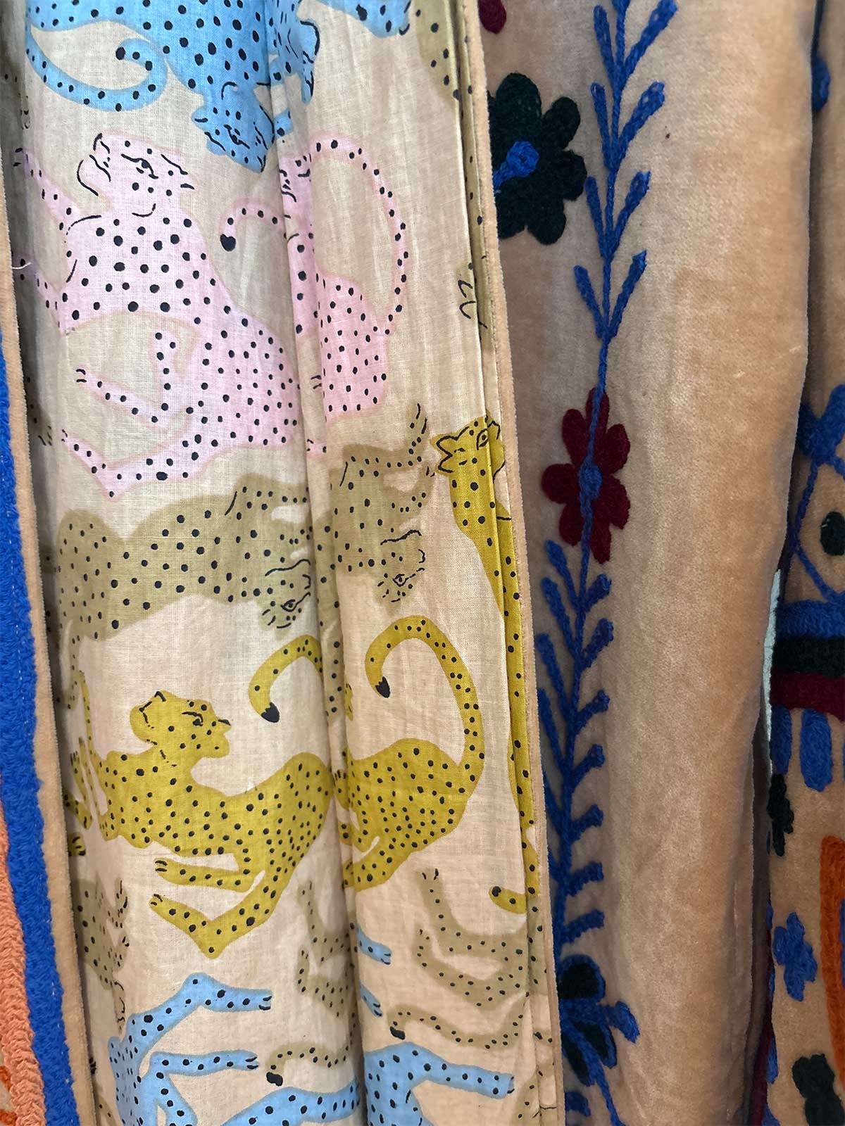 Sand Long Velvet Suzani Embroidered Womens Coat - Multi-Colour Pattern - Double Vented