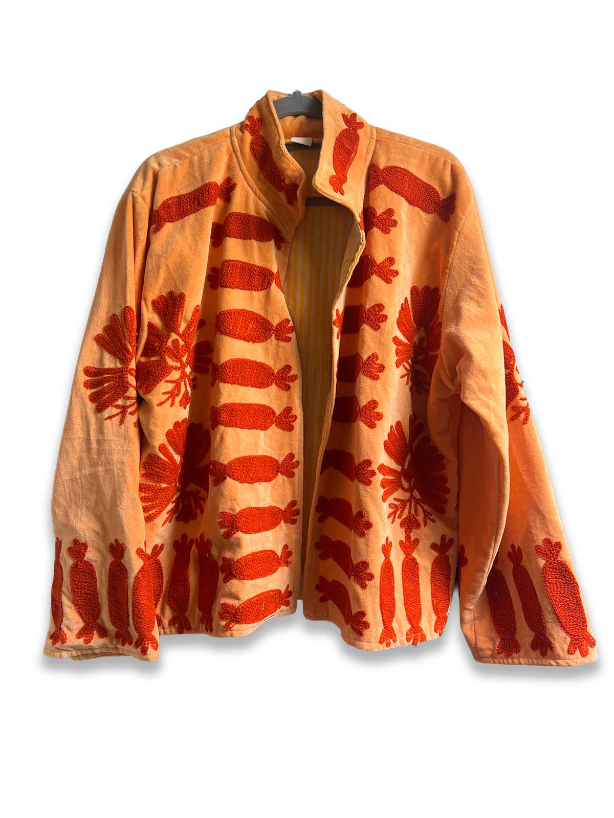 Amber Velvet Suzani Embroidered Womens Jacket - Orange Pattern