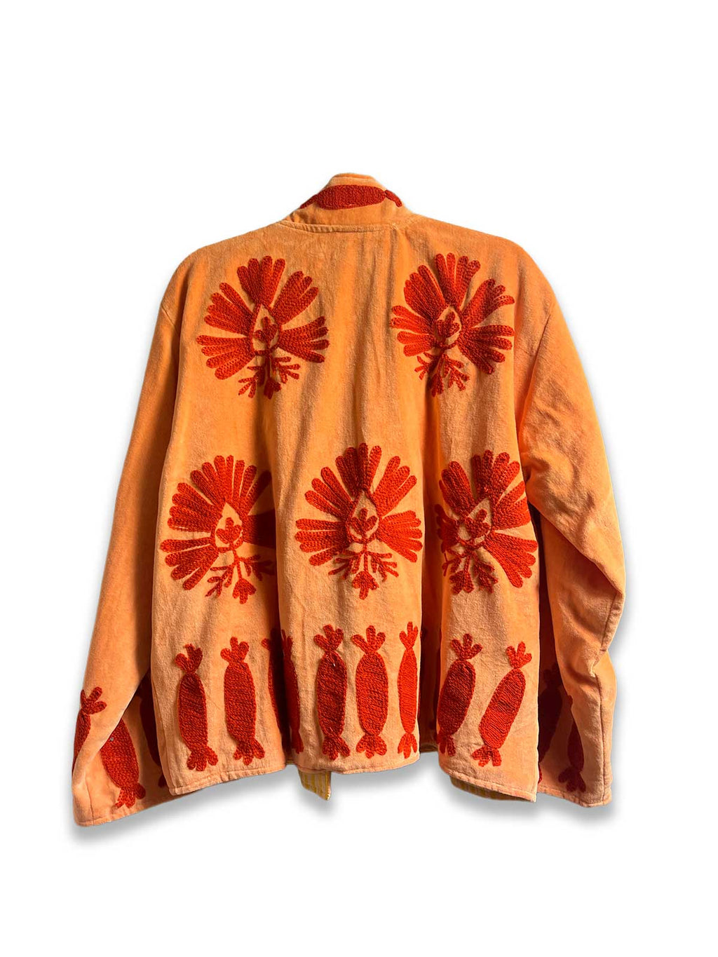 Amber Velvet Suzani Embroidered Womens Jacket - Orange Pattern