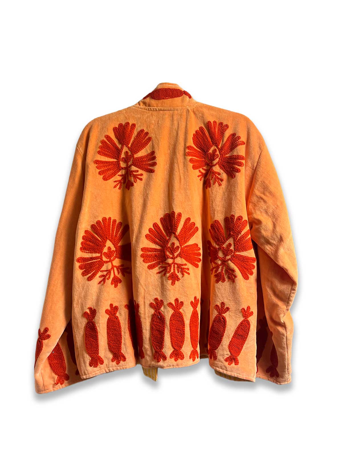 Amber Velvet Suzani Embroidered Womens Jacket - Orange Pattern