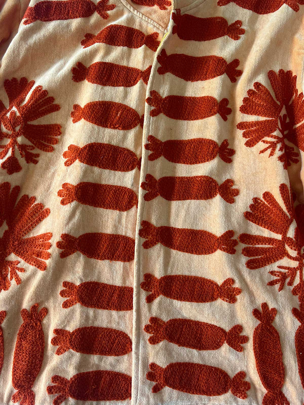Amber Velvet Suzani Embroidered Womens Jacket - Orange Pattern