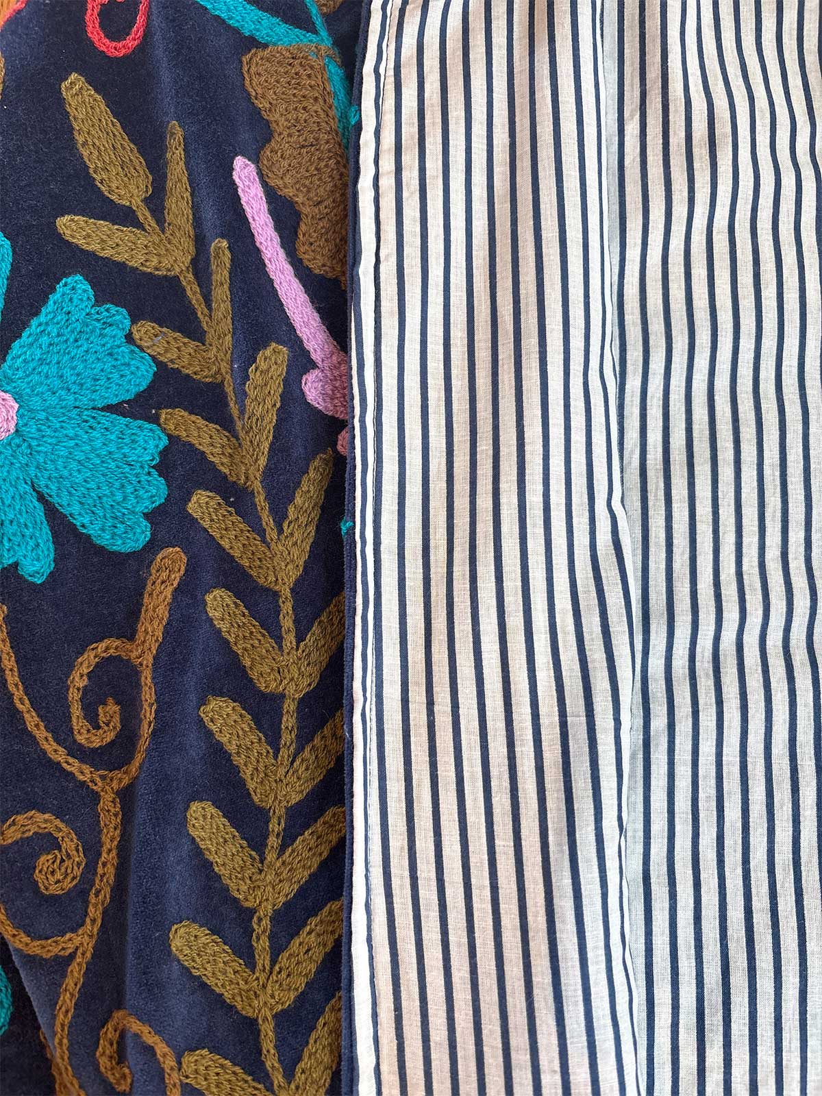 Navy Velvet Suzani Embroidered Womens Jacket - Pink, Turquoise, Brown & Orange Pattern